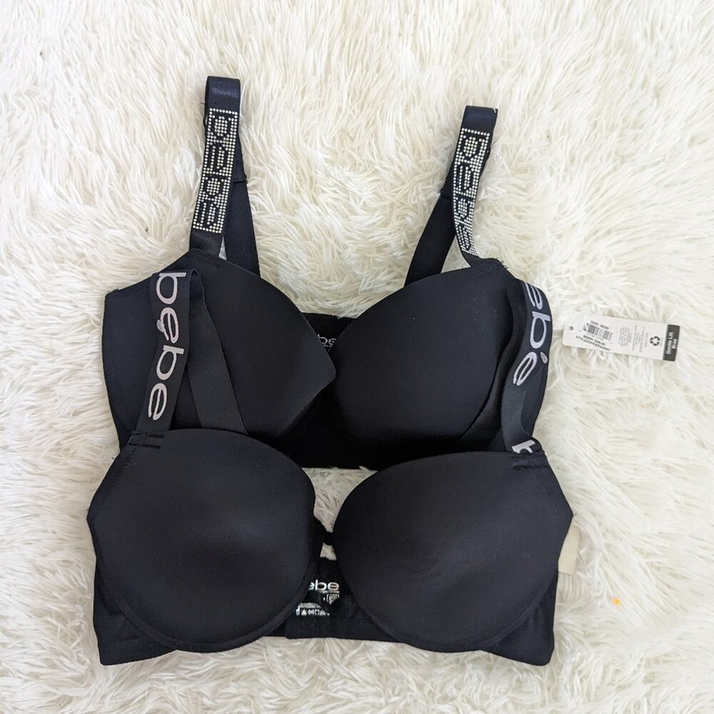 NEW Women's Bebe Black Bra Sequin Set 36DD